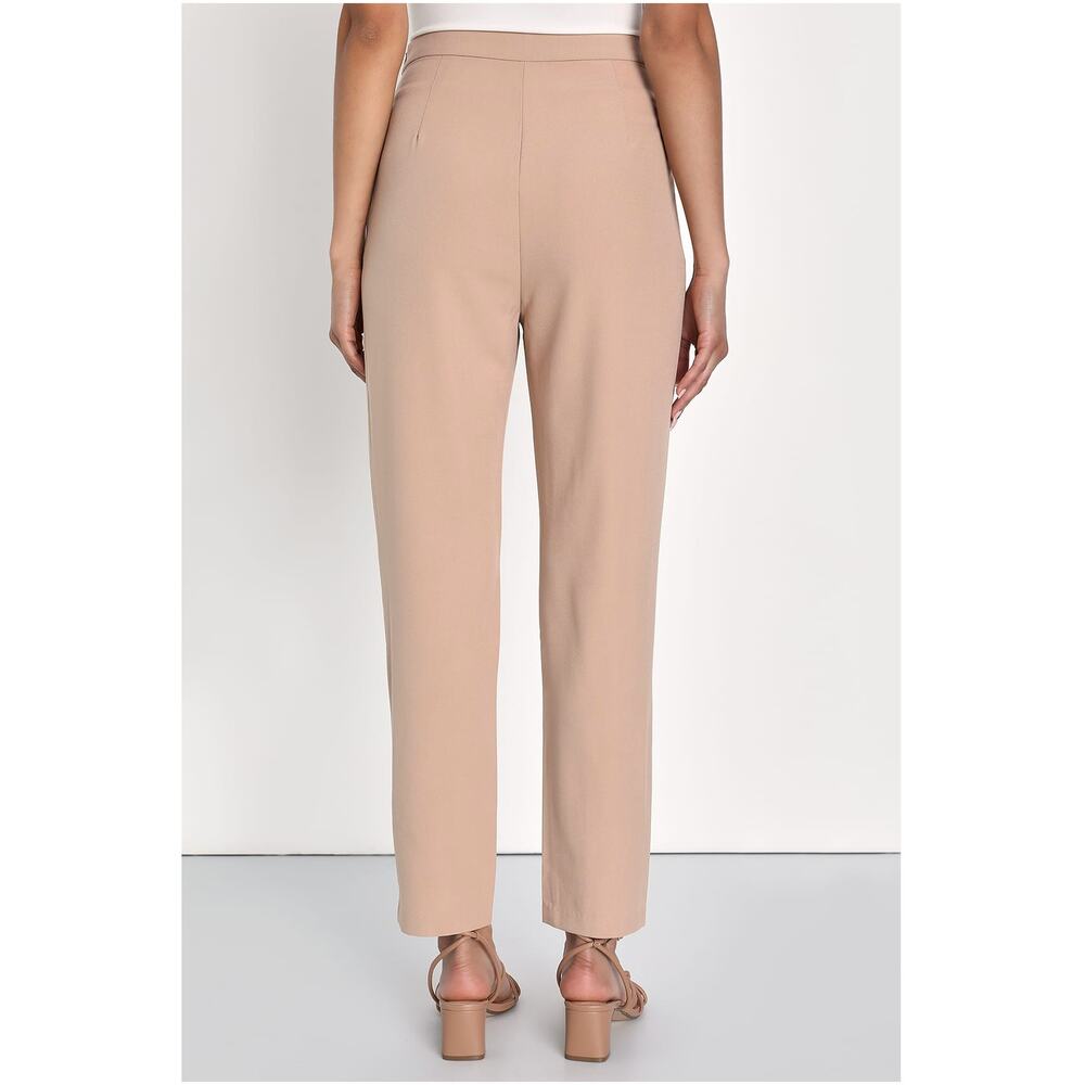 Lulus Kick It Beige High-Waisted Trousers Dress Pants Size XL Pleated Office NWT - Picture 4 of 15